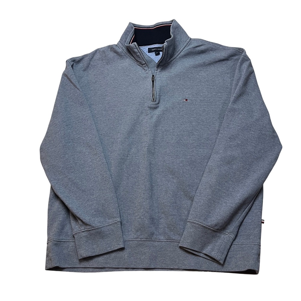 Tommy Hilfiger‎ Quarter Zip Pullover Mens XL Blue Heathered Logo 78C6087 Sweater
